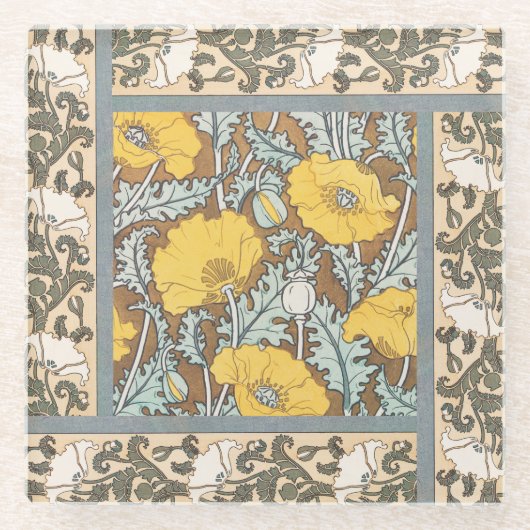 Dessous-de-verre En Verre illustration d'art pavot fleur jaune (Devant)
