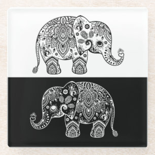 Dessous-de-verre En Verre Illustration de Black & White Paisley Lace Elephan