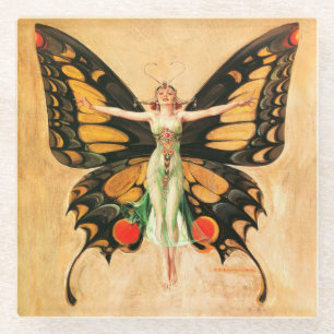 Dessous-de-verre En Verre Illustration de femme volant papillon Flapper