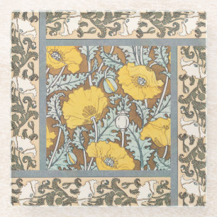 Dessous-de-verre En Verre Illustration de l'art du pavot Flower Nouveau