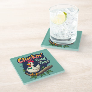 Dessous-de-verre En Verre Illustration de poulet drôle pour passer un bon mo
