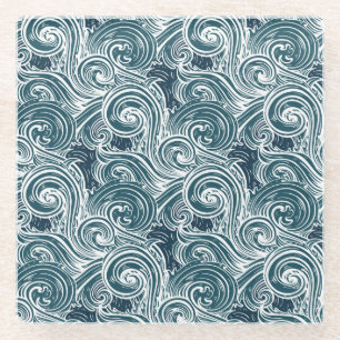 Dessous-de-verre En Verre Illustration des vagues de mer tracées à la main v