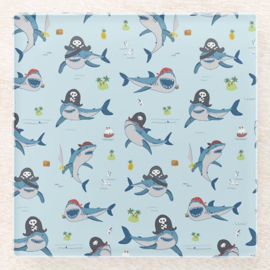Dessous-de-verre En Verre Illustration du Doodle de requin pirate (Devant)