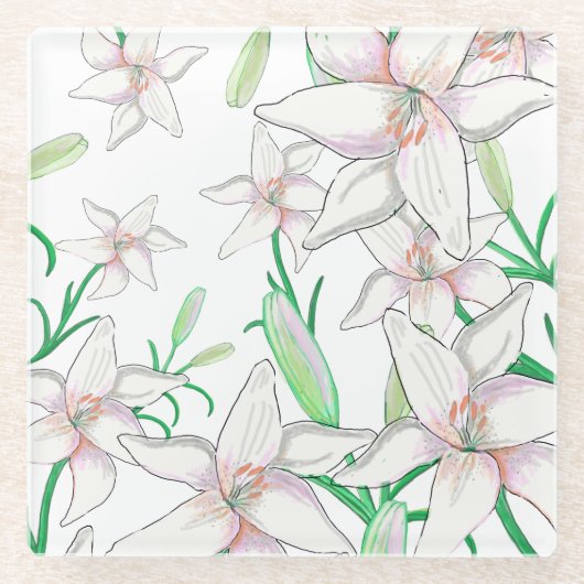 Dessous-de-verre En Verre Illustration White Lilies (Devant)