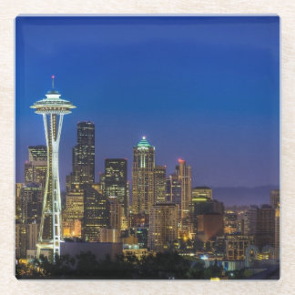 Dessous-de-verre En Verre Image d'horizon de Seattle en quelques heures de
