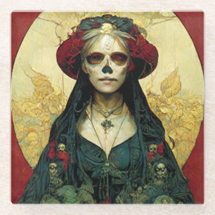 Dessous-de-verre En Verre Imaginaire foncé Gothique Skull Femme