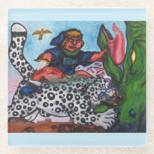 Dessous-de-verre En Verre imaginaire garçon à cheval chat combattant dragon