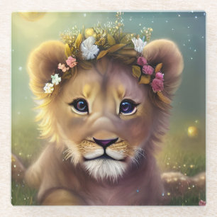 Dessous-de-verre En Verre Imaginaire Whimsical Cute Kawaii bébé lionceau
