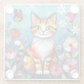 Dessous-de-verre En Verre Impasto Cat, Flowers & Butterfly (Dos)