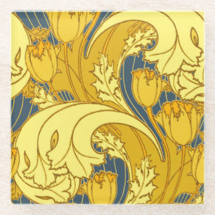 Dessous-de-verre En Verre Impression de motif de tulipe : Art nouveau bleu j