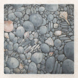 Dessous-de-verre En Verre Impression de peinture de galets et de coquillages