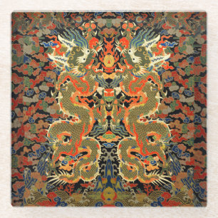 Dessous-de-verre En Verre Impression de textile de dragon chinois vintage Ar