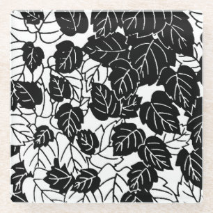 Dessous-de-verre En Verre Impression feuille japonaise, noir et blanc