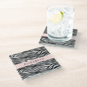 Dessous-de-verre En Verre Impression Zèbre, Grilles, Noir Et Blanc, Votre No