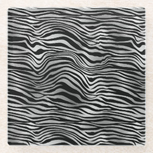 Dessous-de-verre En Verre Impression Zèbre Noir Argent
