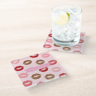 Dessous-de-verre En Verre Imprimé léopard rose chic personnalisé pour les lè