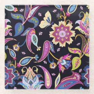 Dessous-de-verre En Verre Inde Paisley Ornement floral sans joint
