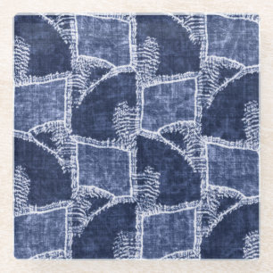Dessous-de-verre En Verre Indigo Patchwork : Texturé Checked Elegance
