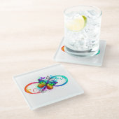 Dessous-de-verre En Verre Infini lumineux avec papillon arc-en-ciel (Incliné)