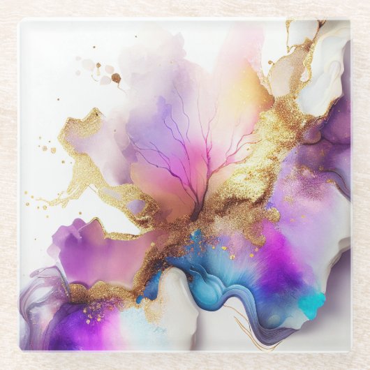 Dessous-de-verre En Verre Infusion bleu or violet (Devant)