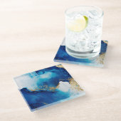 Dessous-de-verre En Verre Infusion d'or bleu blanc (Incliné)