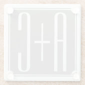 Dessous-de-verre En Verre Initiales de couple modifiables | Blanc et gris (Dos)