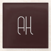 Dessous-de-verre En Verre Initiales personnalisées marron foncé et blanc sim (Devant)