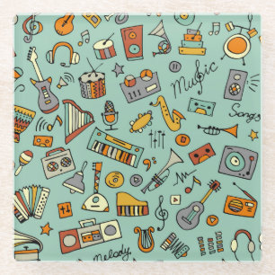 Dessous-de-verre En Verre Instruments de musique, motif de croquis vintage.