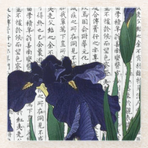Dessous-de-verre En Verre Iris bleu asiatique sur fond Kanji