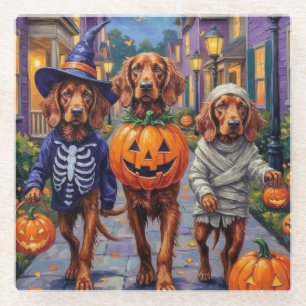 Dessous-de-verre En Verre Irish Red Setter faisant Trick-or-Treating Hallowe
