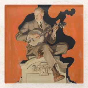 Dessous-de-verre En Verre J.C. Leyendecker Joueur de banjo 1920 Art déco Art