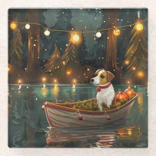 Dessous-de-verre En Verre Jack Russell Christmas Festive Voyage (Devant)