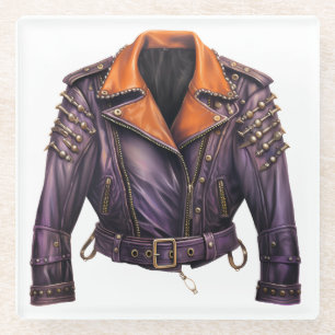 DESSOUS-DE-VERRE EN VERRE JACKET EN CUIR HALLOWEEN PURPLE & ORANGE
