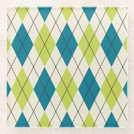 Dessous-de-verre En Verre Jacquard Bleu Et Vert (Devant)