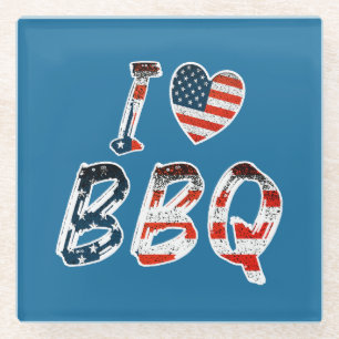 Dessous-de-verre En Verre J'adore le barbecue, patriotique américain