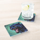 Dessous-de-verre En Verre Jaguar - Panthère noire (Incliné)