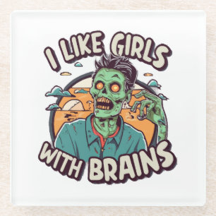 Dessous-de-verre En Verre J'aime les filles avec du cerveau
