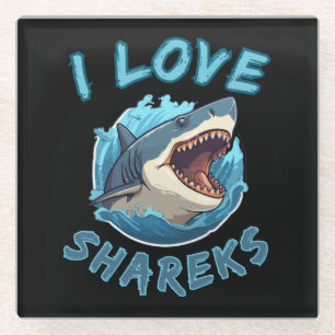 Dessous-de-verre En Verre J'aime les pêcheurs de requins