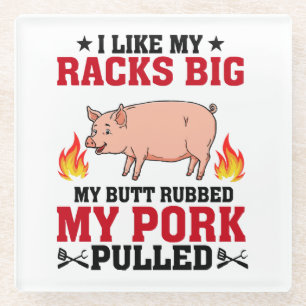 Dessous-de-verre En Verre J'aime Mes Râteliers Gros BBQ, Citation Porc Fessi