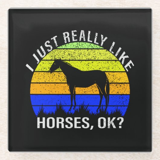 Dessous-de-verre En Verre J'aime vraiment les chevaux en bleu et jaune (Devant)