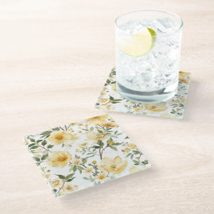 Dessous-de-verre En Verre Jardin botanique aquarelle floral jaune