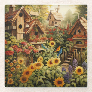 Dessous-de-verre En Verre Jardin de tournesol 13 Maisons d'oiseaux Oiseaux b