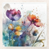 Dessous-de-verre En Verre Jardin Dreamscape : Fleurs d'aquarelle Abstraites (Devant)