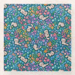 Dessous-de-verre En Verre Jardin fantaisiste de Pebble Chat Gris et Floral L