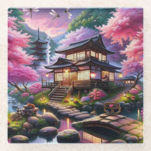 Dessous-de-verre En Verre Jardin japonais serein à Dusk Painting