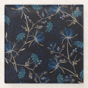 Dessous-de-verre En Verre Jardin sombre : Floral bleu monotone