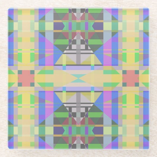 Dessous-de-verre En Verre Jaune bleu violet géométrique (Devant)