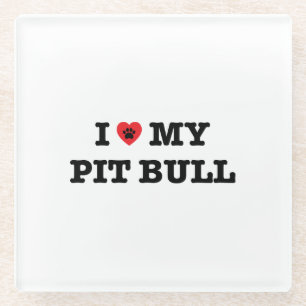 Dessous-de-verre En Verre Je Coeur Mon Pit Bull
