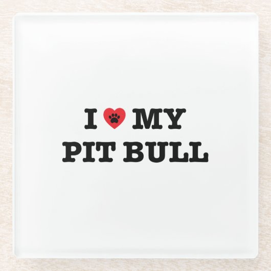 Dessous-de-verre En Verre Je Coeur Mon Pit Bull (Devant)