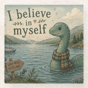 Dessous-de-verre En Verre Je crois en moi-même Loch Ness Monster fantaisiste